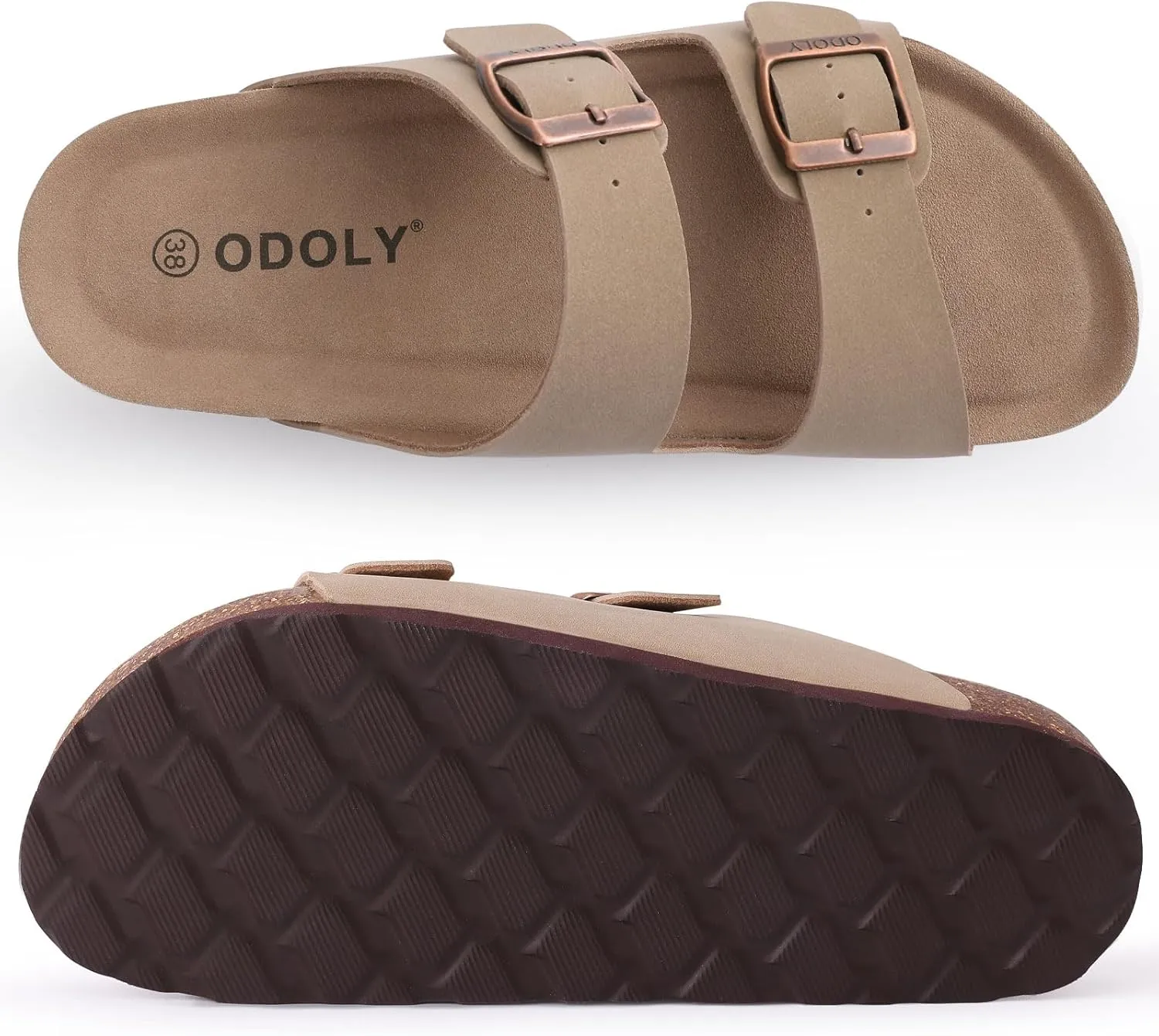 Women's Cork Footbed Slide Sandal, Arch Support Summer Outdoor Sandals with Adjustable Buckle