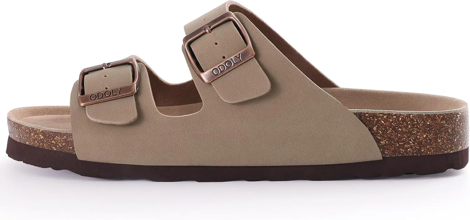 Women's Cork Footbed Slide Sandal, Arch Support Summer Outdoor Sandals with Adjustable Buckle