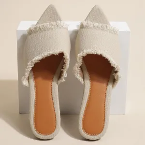Women's Fashion Denim Cloth Flat Slides Sandals Summer Fish Mouth Open Toe Tassel Comfort Soft Slip On Outdoor Slipper Walking Beach Casual Sandals