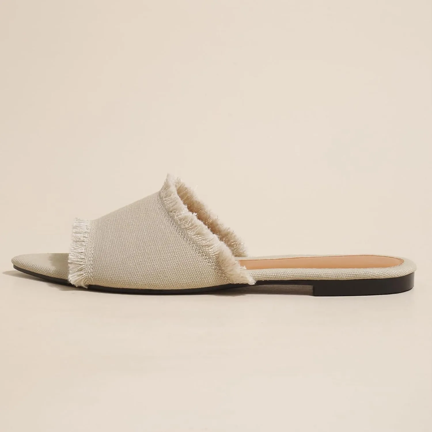 Women's Fashion Denim Cloth Flat Slides Sandals Summer Fish Mouth Open Toe Tassel Comfort Soft Slip On Outdoor Slipper Walking Beach Casual Sandals