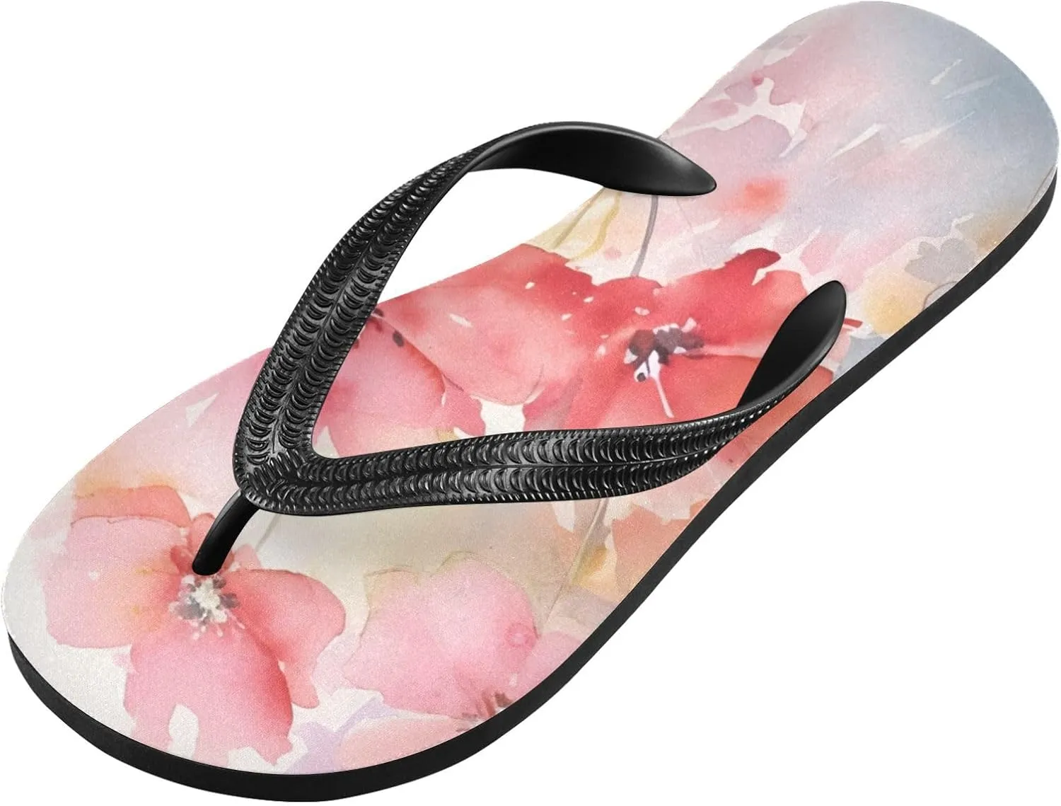 Women's Flip Flop Sandals Casual Summer Sandal, Mens Flip Flops for Beach Outdoor-Watercolor Red Flower Print