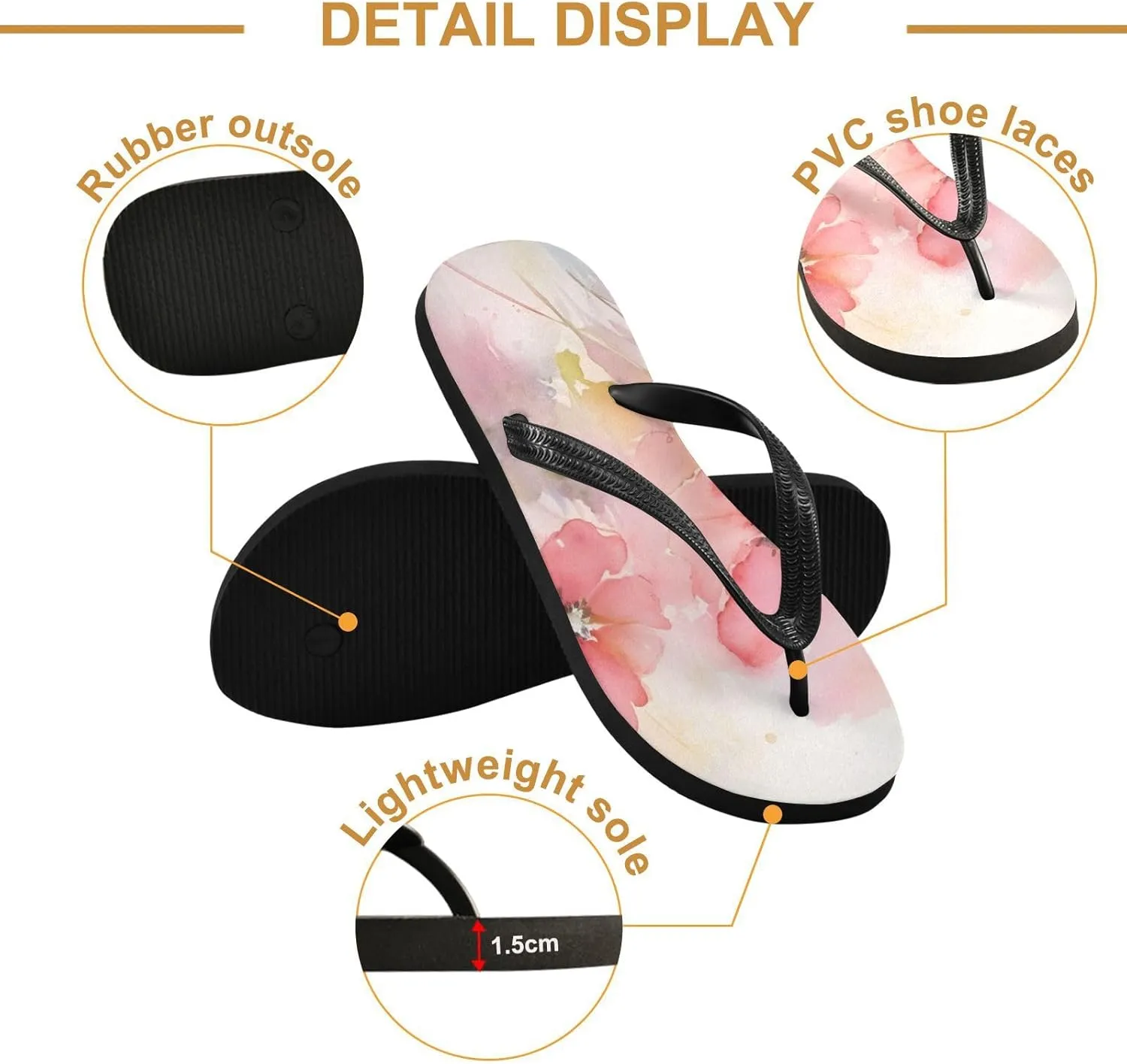 Women's Flip Flop Sandals Casual Summer Sandal, Mens Flip Flops for Beach Outdoor-Watercolor Red Flower Print