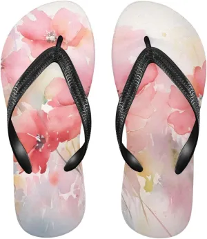 Women's Flip Flop Sandals Casual Summer Sandal, Mens Flip Flops for Beach Outdoor-Watercolor Red Flower Print