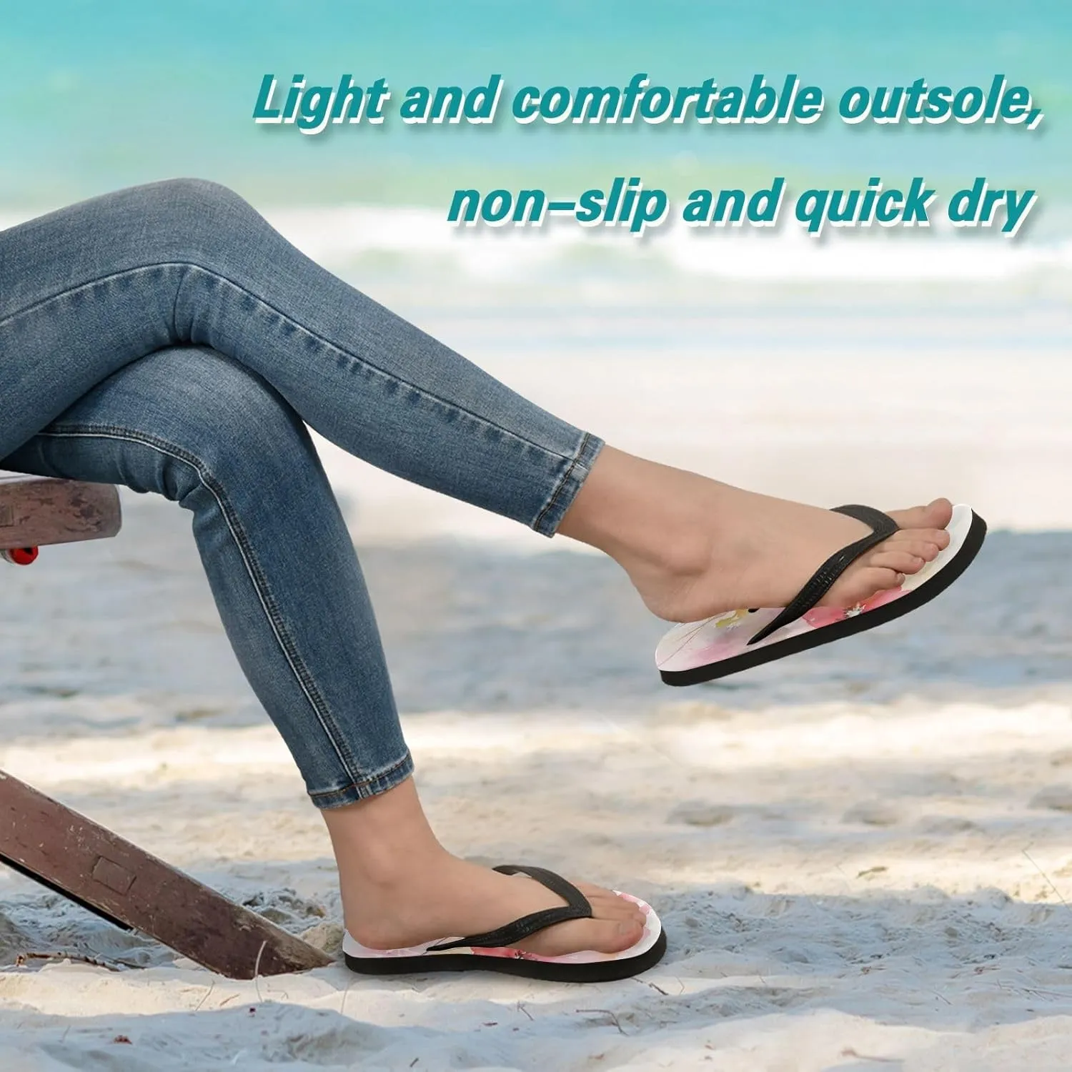 Women's Flip Flop Sandals Casual Summer Sandal, Mens Flip Flops for Beach Outdoor-Watercolor Red Flower Print