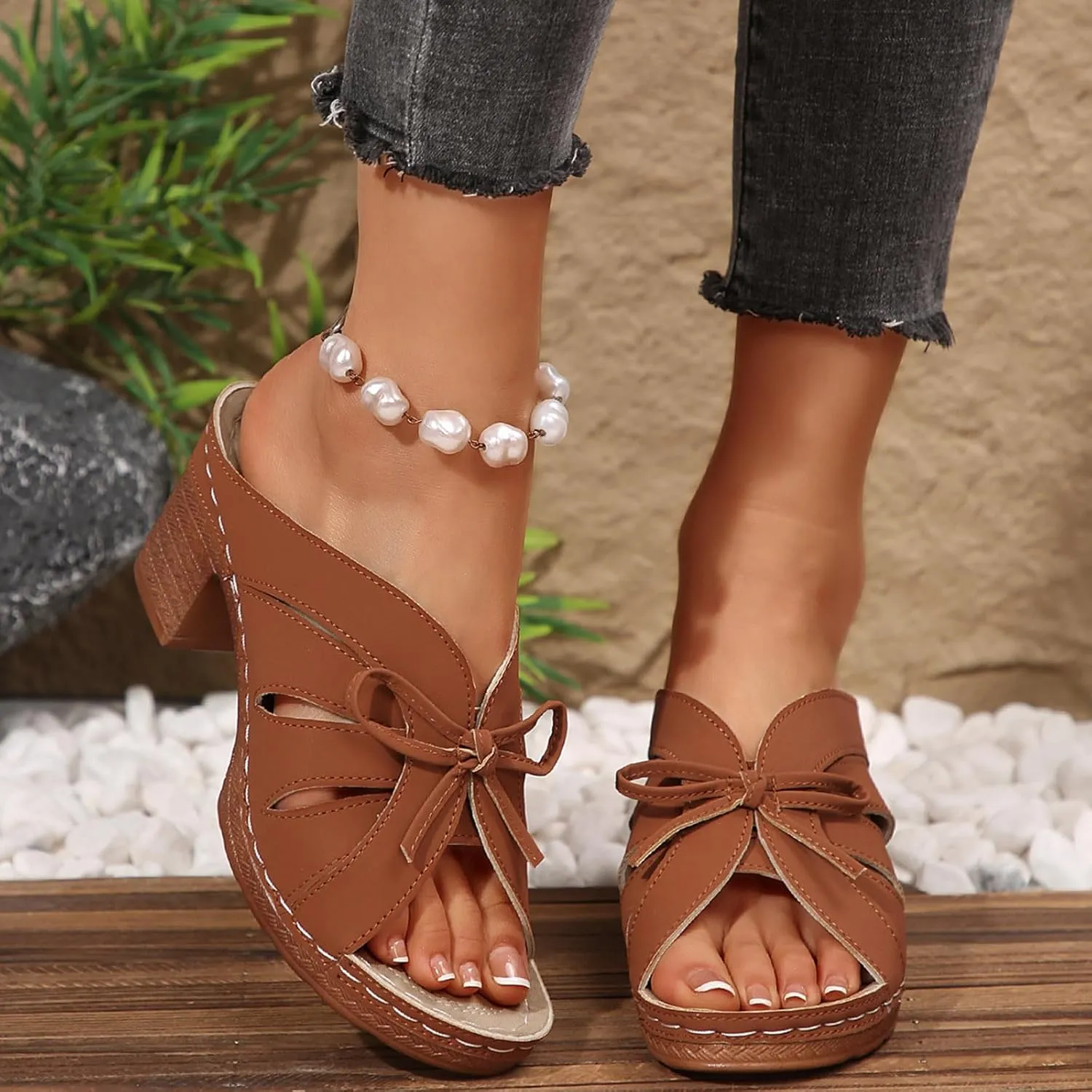 Women's Heeled Sandals Low Block Heels Chunky Slides Sandal for Women Comfortable Open Toe Party Wedding Dress Shoes for Women Dressy