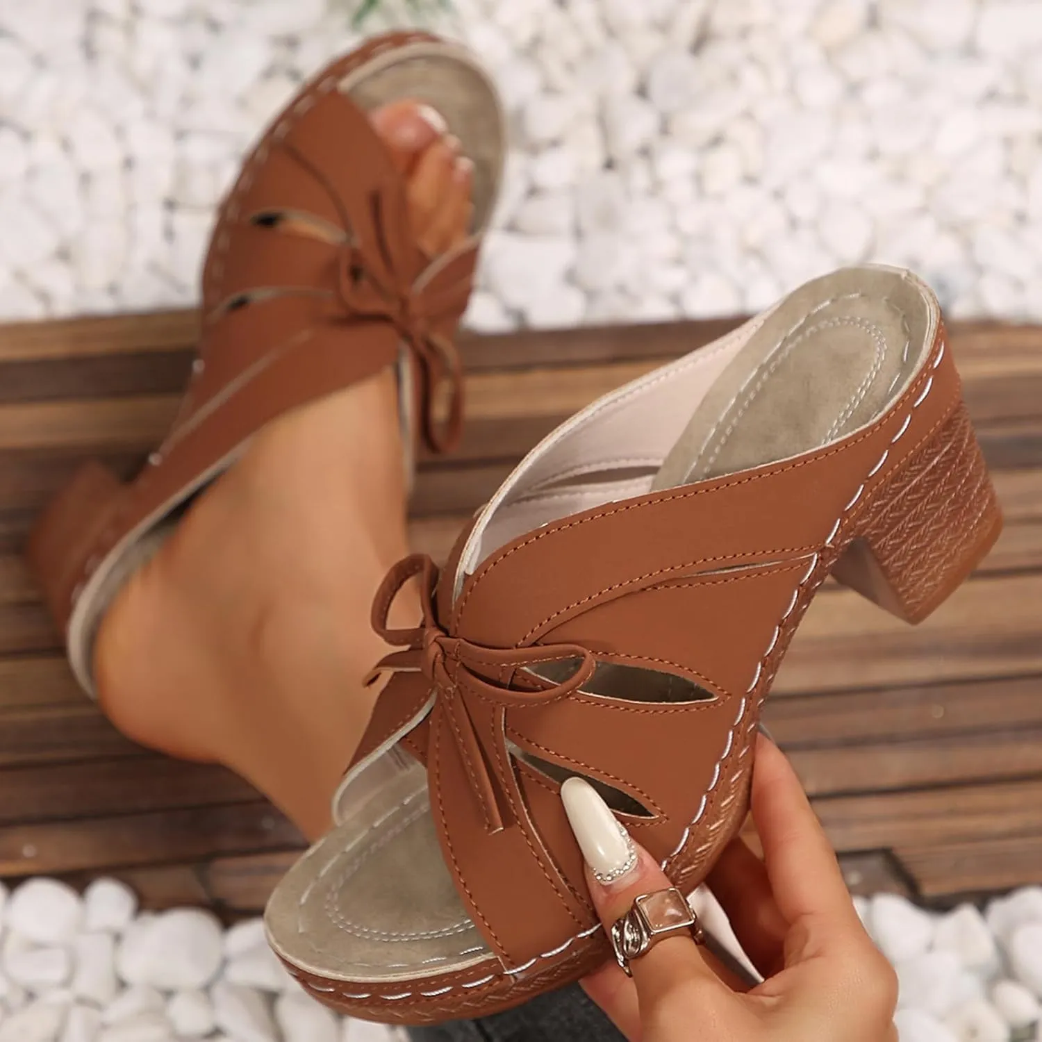 Women's Heeled Sandals Low Block Heels Chunky Slides Sandal for Women Comfortable Open Toe Party Wedding Dress Shoes for Women Dressy