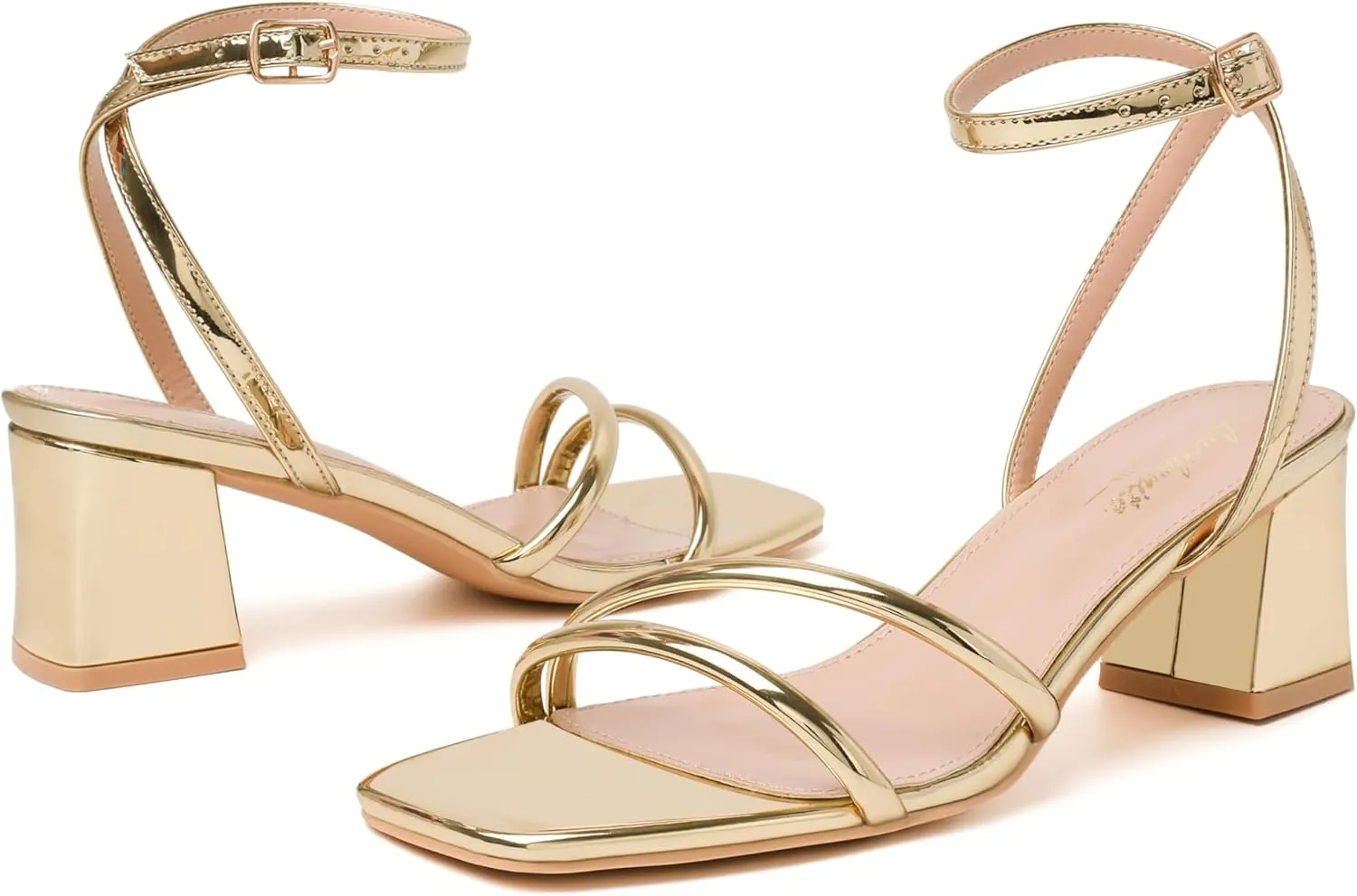 Women's Heels Chunky Block Strappy Square Open Toe Ankle Buckle Heeled Sandals Wedding Party Dress Shoes