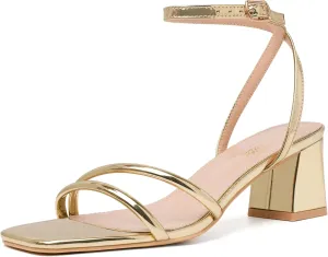 Women's Heels Chunky Block Strappy Square Open Toe Ankle Buckle Heeled Sandals Wedding Party Dress Shoes
