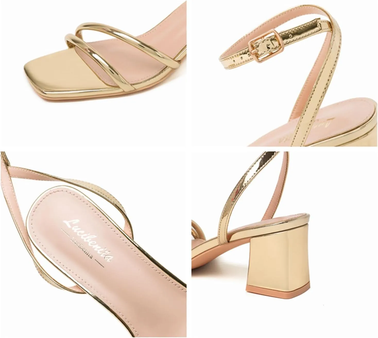 Women's Heels Chunky Block Strappy Square Open Toe Ankle Buckle Heeled Sandals Wedding Party Dress Shoes