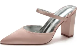 Women's High Chunky Heels Closed Toe Block Slingback Dress Pumps Shoes Mules Pumps