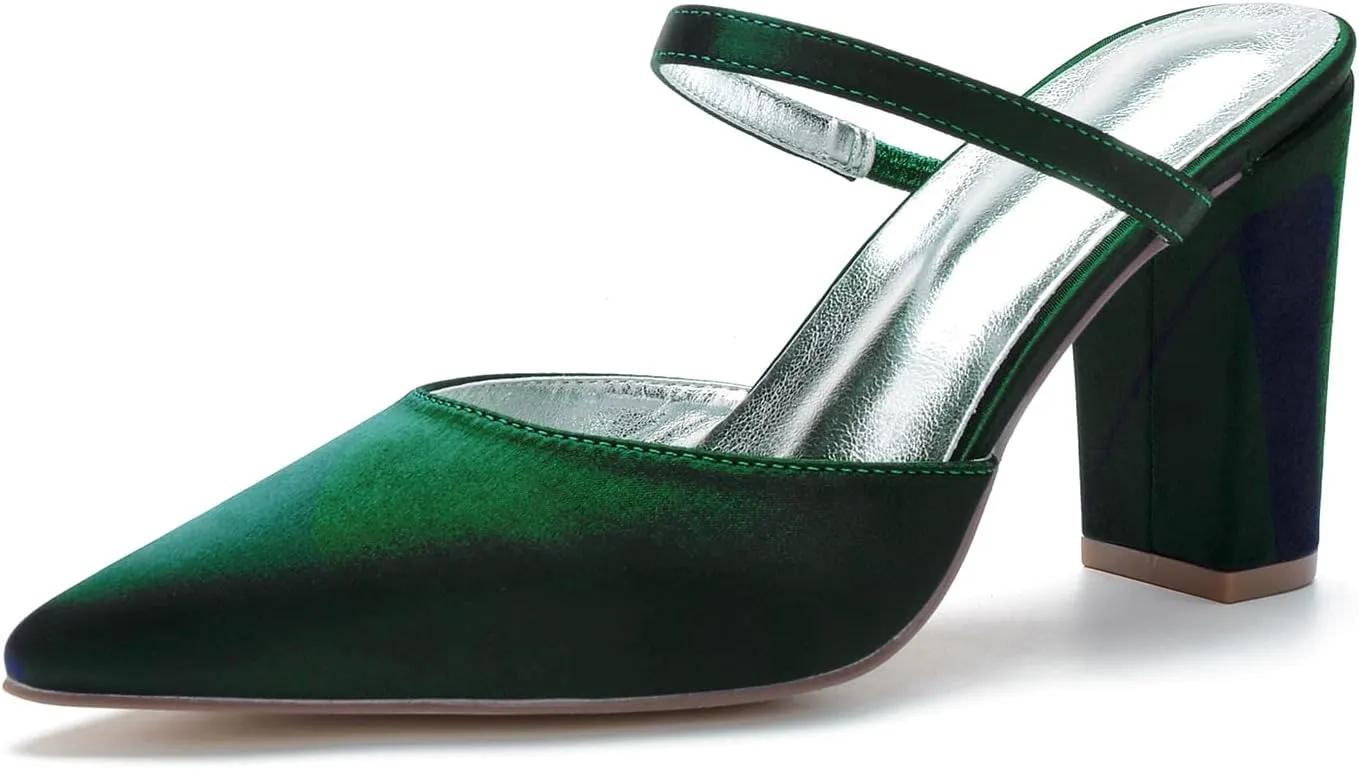 Women's High Chunky Heels Closed Toe Block Slingback Dress Pumps Shoes Mules Pumps