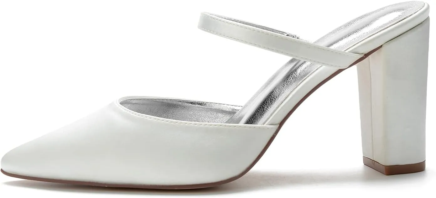 Women's High Chunky Heels Closed Toe Block Slingback Dress Pumps Shoes Mules Pumps