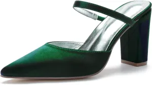 Women's High Chunky Heels Closed Toe Block Slingback Dress Pumps Shoes Mules Pumps