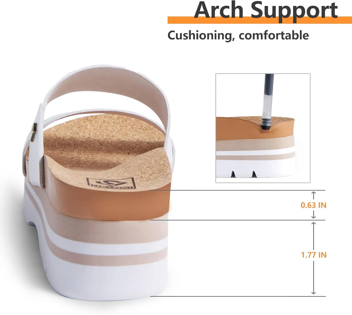 Women's Higher Platform Sandals Arch Support Beach Slides for Woman Orthotic Summer Causal Cork Footbed Slip on Cushion Cute 2 Strap Flatform 2.2IN sandalias de mujer