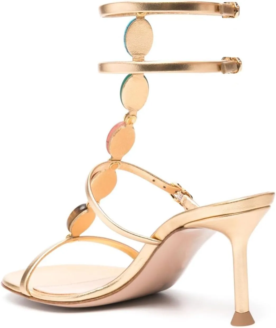 Women's Jeweled Stone Gladiator Sandals T strap Buckle Trio Sandals Mid Heel Ankle Strap Shoes