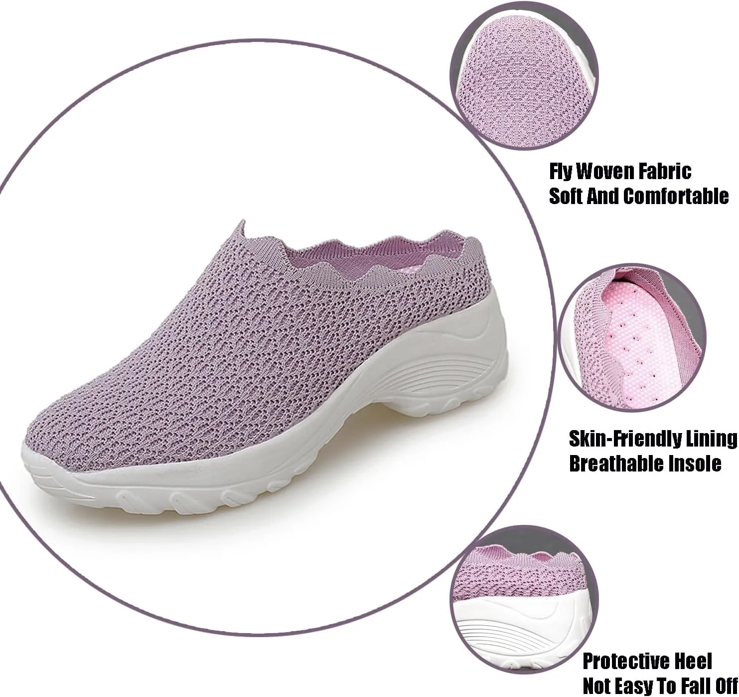 Women’s Knit Closed Orthopedic Flat Mules Fashion Mesh Slip-On Round Toe Non-Slip Soft Bottom Arch Support Sandals Summer Breathable Beach Walking Shoes