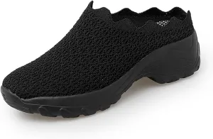 Women’s Knit Closed Orthopedic Flat Mules Fashion Mesh Slip-On Round Toe Non-Slip Soft Bottom Arch Support Sandals Summer Breathable Beach Walking Shoes