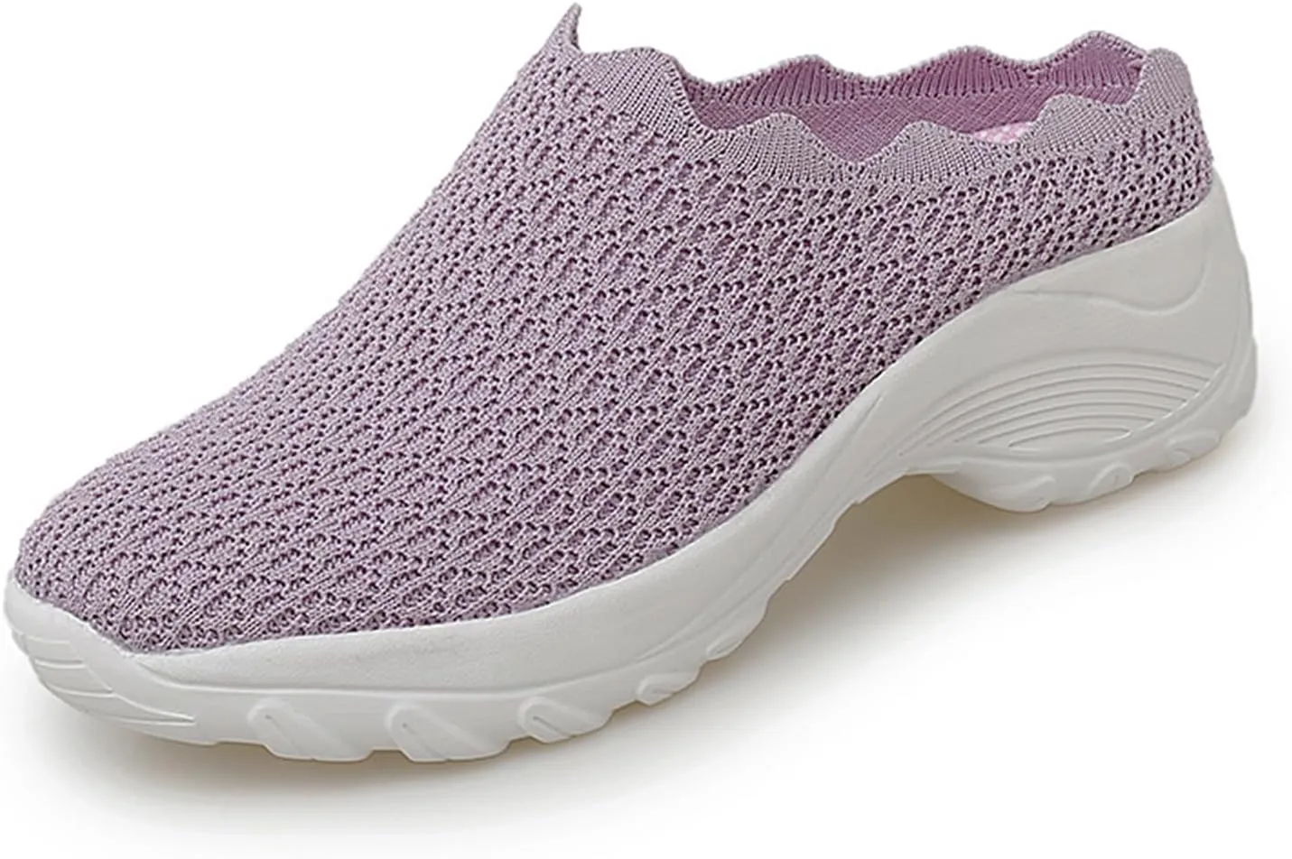 Women’s Knit Closed Orthopedic Flat Mules Fashion Mesh Slip-On Round Toe Non-Slip Soft Bottom Arch Support Sandals Summer Breathable Beach Walking Shoes