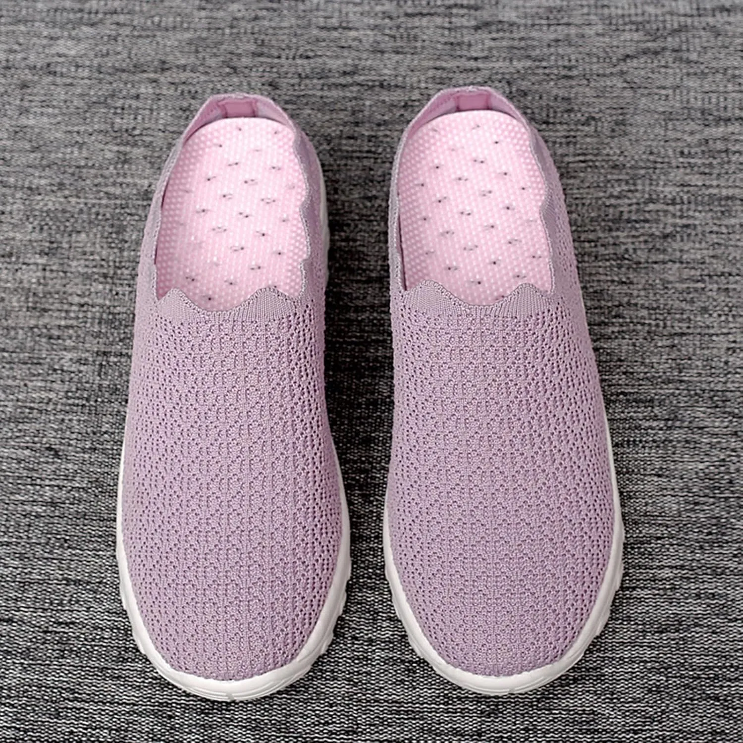 Women’s Knit Closed Orthopedic Flat Mules Fashion Mesh Slip-On Round Toe Non-Slip Soft Bottom Arch Support Sandals Summer Breathable Beach Walking Shoes