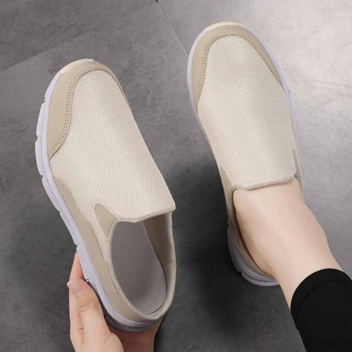 Women's Knitted Breathable Lightweight Slip-On Sports Mules Comfortable Non-Slip Backless Walking Shoes for Hiking House Traveling