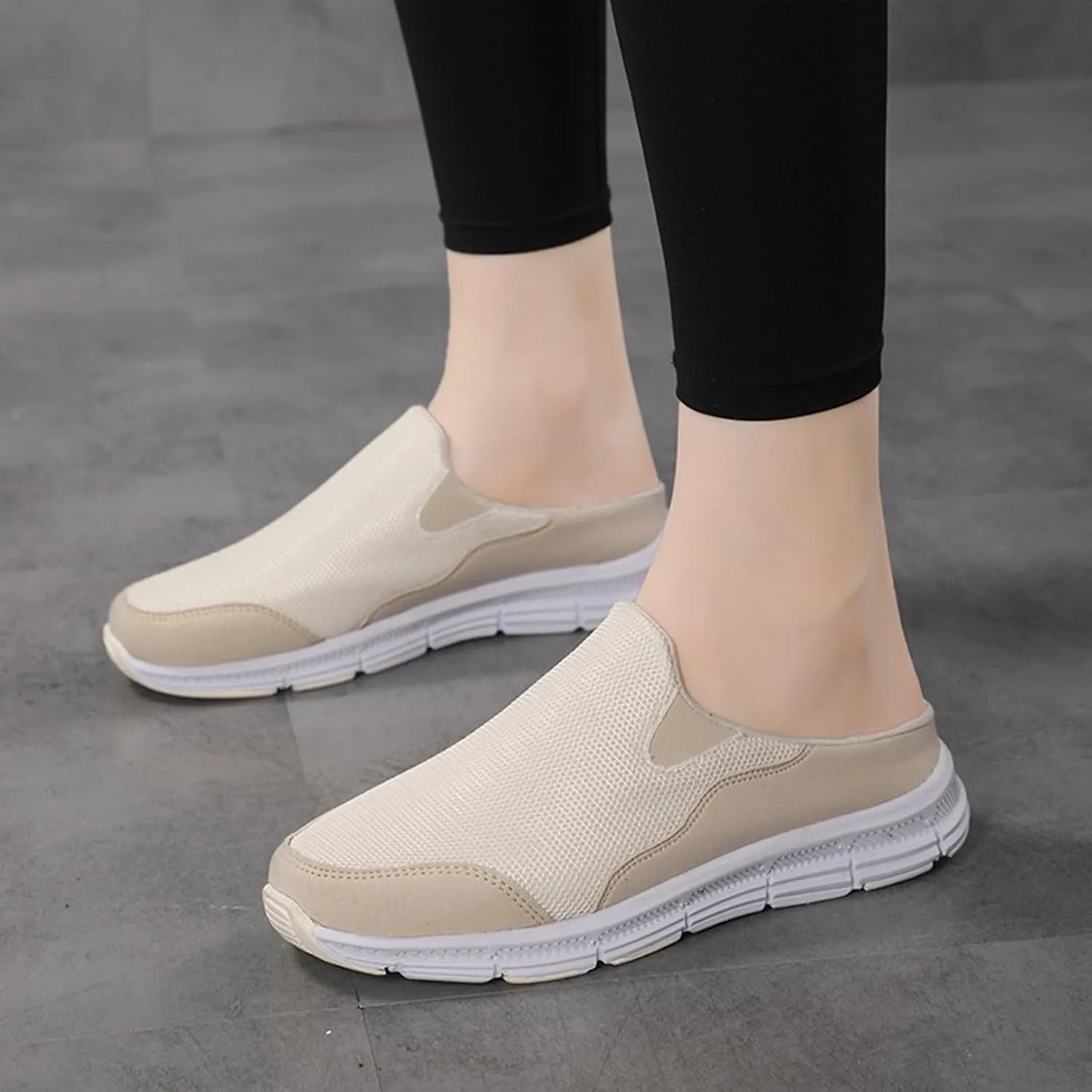 Women's Knitted Breathable Lightweight Slip-On Sports Mules Comfortable Non-Slip Backless Walking Shoes for Hiking House Traveling