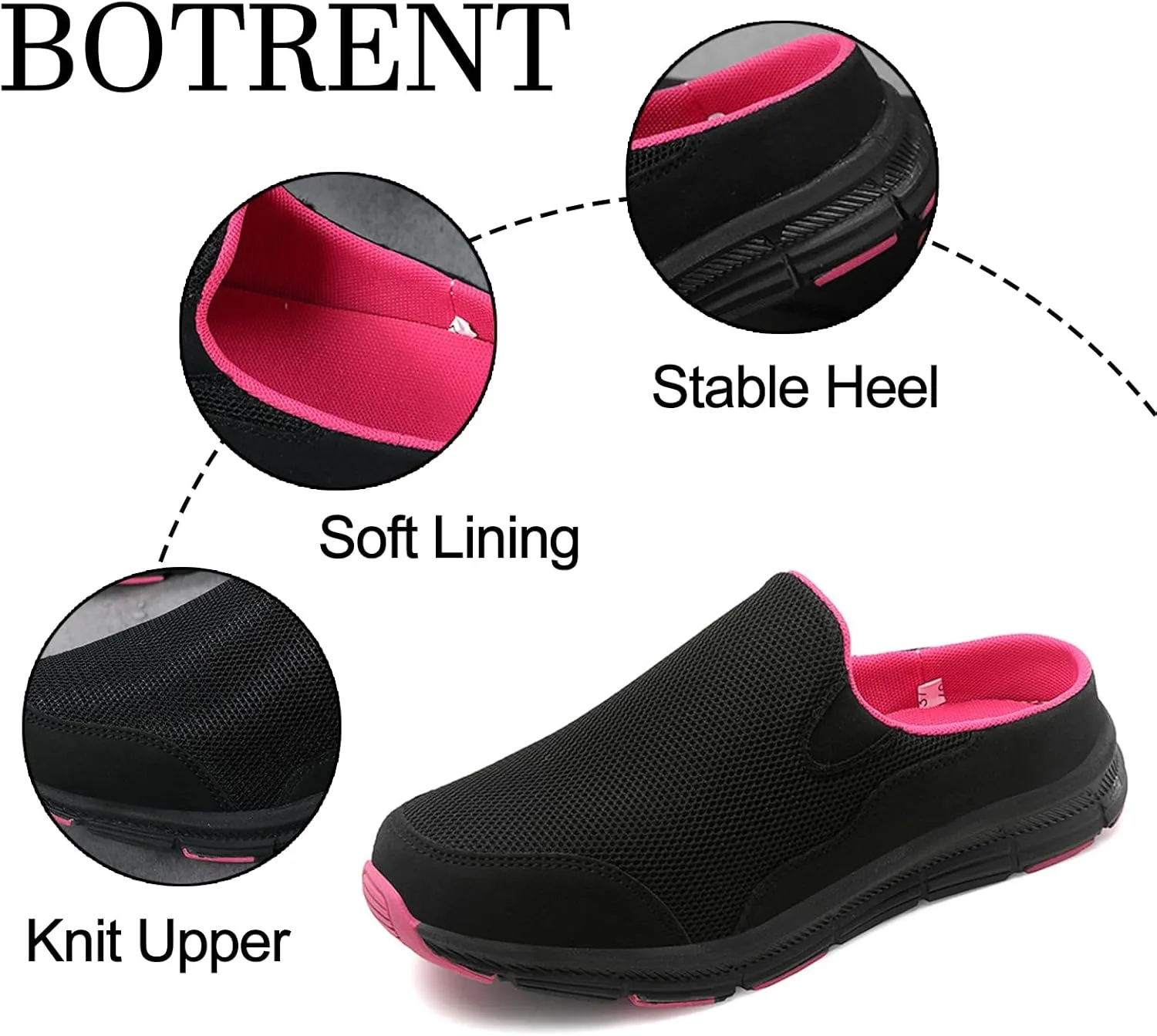 Women's Knitted Breathable Lightweight Slip-On Sports Mules Comfortable Non-Slip Backless Walking Shoes for Hiking House Traveling