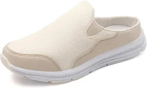 Women's Knitted Breathable Lightweight Slip-On Sports Mules Comfortable Non-Slip Backless Walking Shoes for Hiking House Traveling