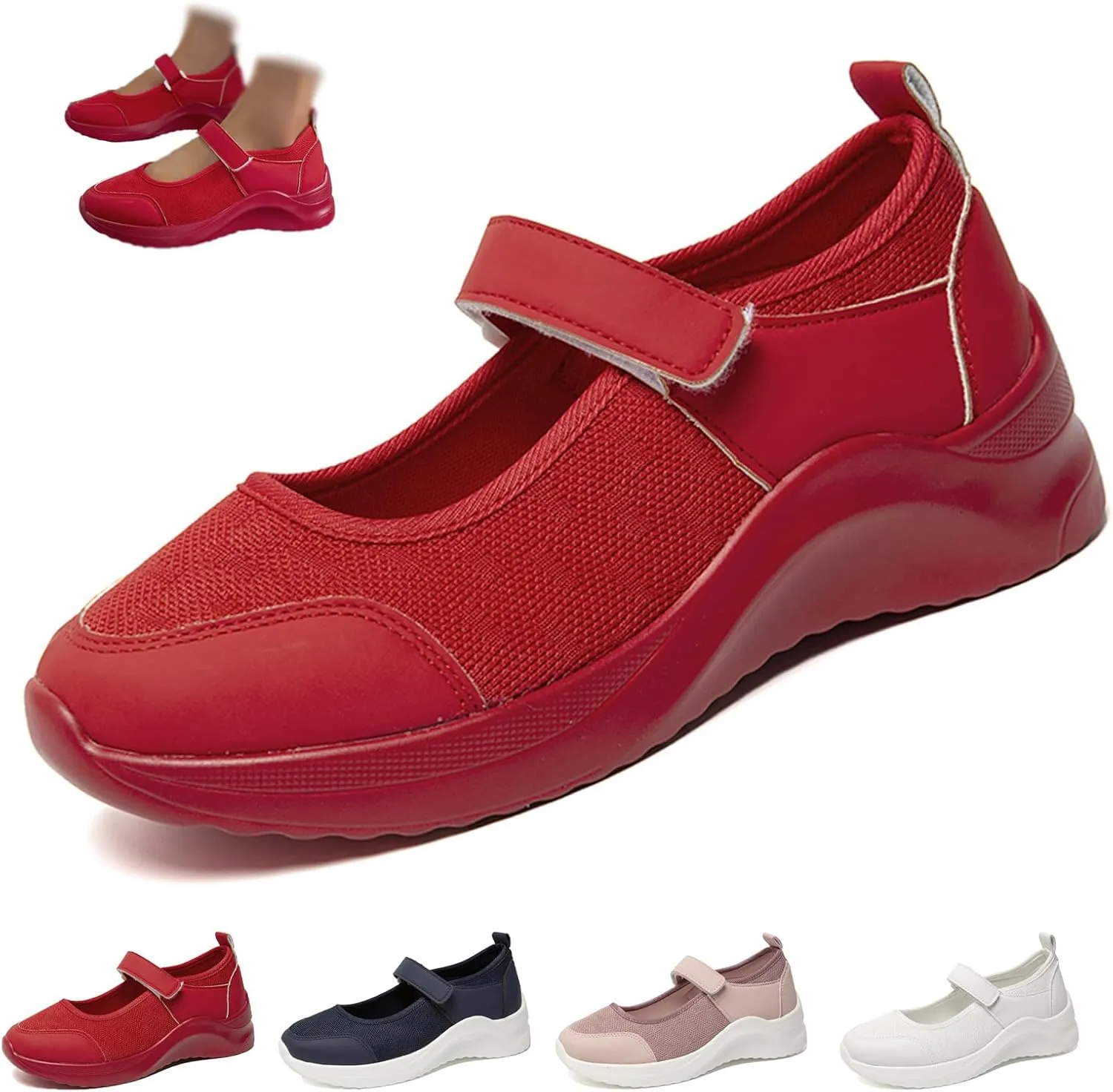 Women's Knitted Platform Mary Jane Orthopedic Sneakers,Fashion Adjustable Lightweight Breathable Working Nurse Shoes,Comfortable Non-Slip Soft Sole Casual Walking Shoes