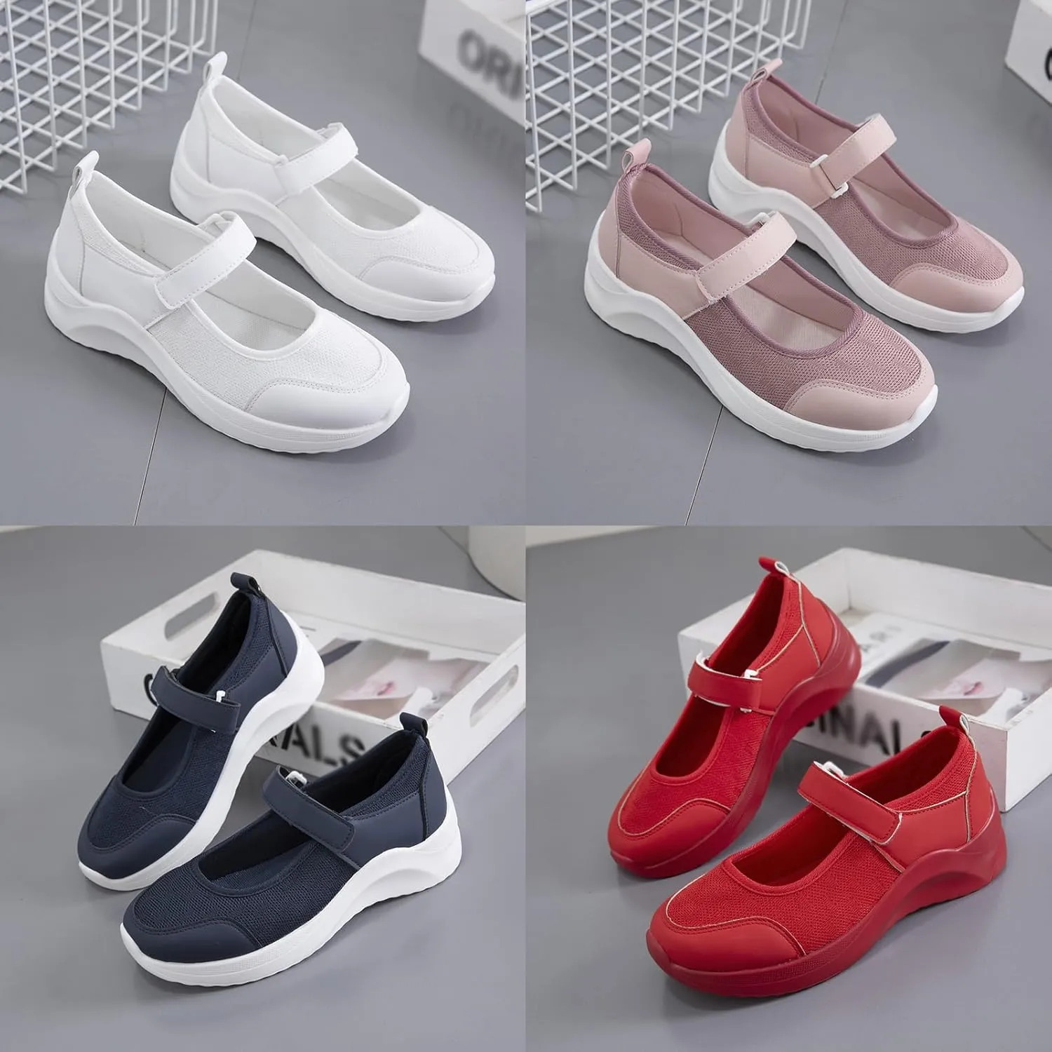 Women's Knitted Platform Mary Jane Orthopedic Sneakers,Fashion Adjustable Lightweight Breathable Working Nurse Shoes,Comfortable Non-Slip Soft Sole Casual Walking Shoes