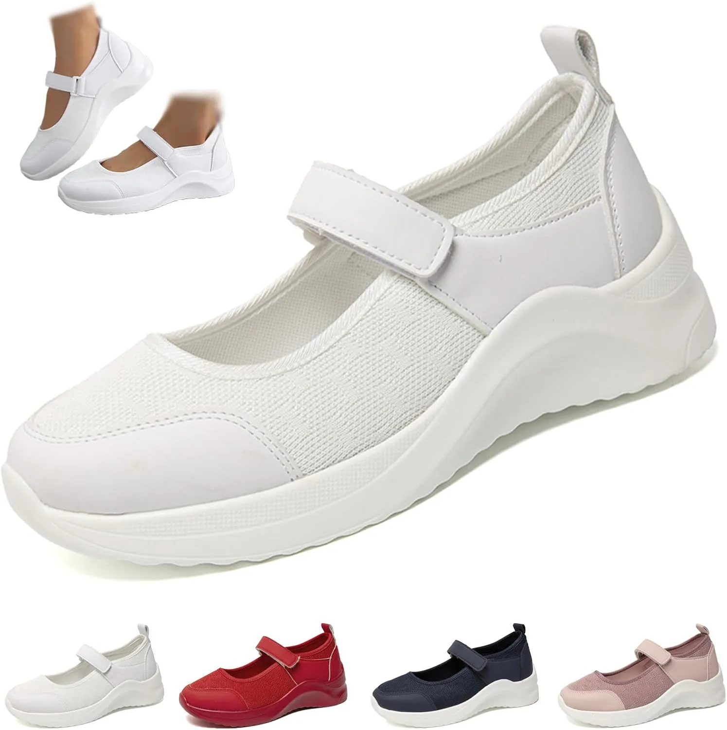 Women's Knitted Platform Mary Jane Orthopedic Sneakers,Fashion Adjustable Lightweight Breathable Working Nurse Shoes,Comfortable Non-Slip Soft Sole Casual Walking Shoes