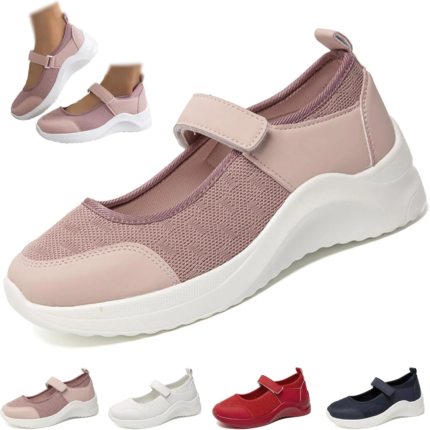 Women's Knitted Platform Mary Jane Orthopedic Sneakers,Fashion Adjustable Lightweight Breathable Working Nurse Shoes,Comfortable Non-Slip Soft Sole Casual Walking Shoes