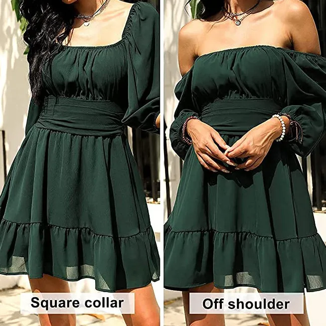 Women's Lantern Sleeve Tie Back Mini Dress