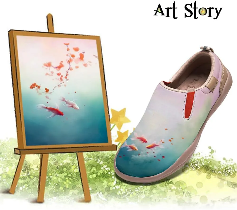Women's Leather Shoes Slip On Flower Loafers Painted Travel Shoes Chinoiserie Art Fashion Sneaker
