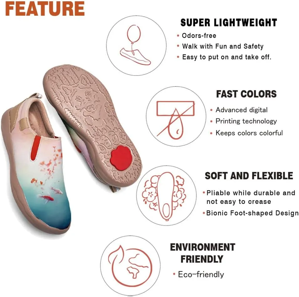 Women's Leather Shoes Slip On Flower Loafers Painted Travel Shoes Chinoiserie Art Fashion Sneaker