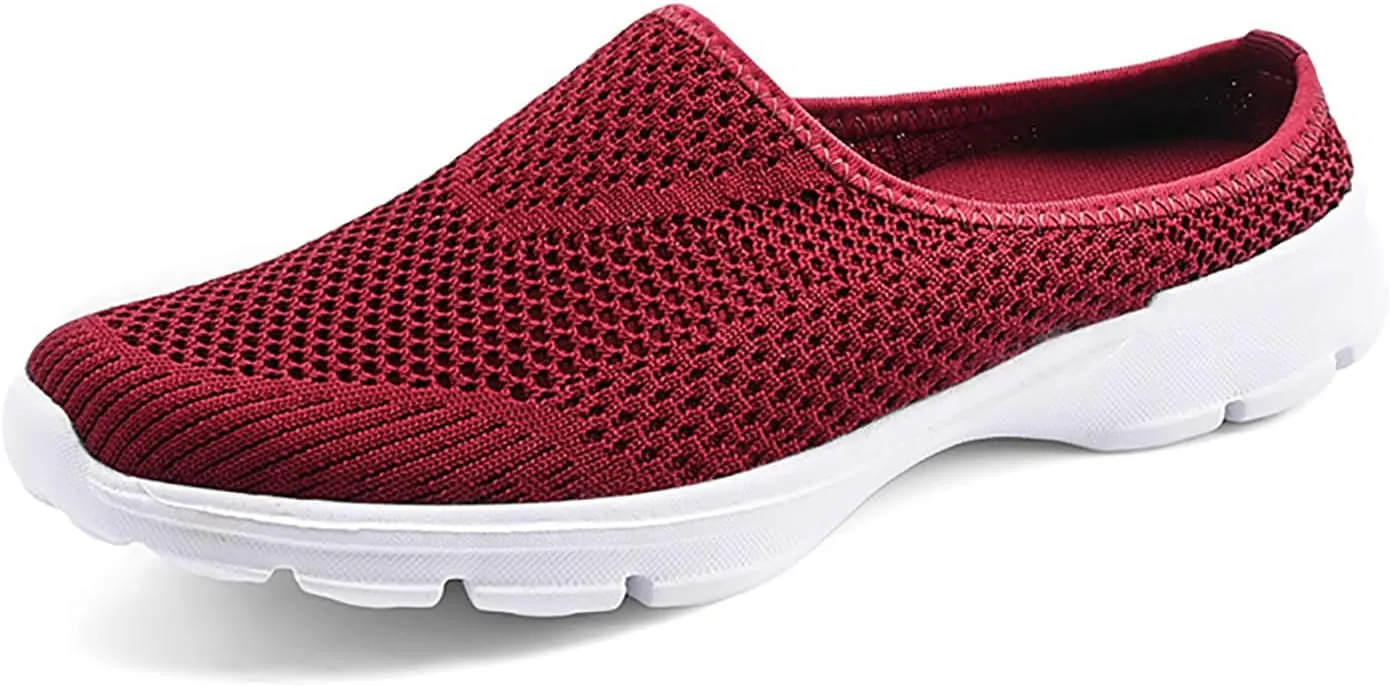 Women's Orthopedic Arch Support Backless Slippers,Slip-On Platform Sneakers,Breathable Knitted Mesh Round-Toe Mules,Non-Slip Lightweight Soft Sole Garden Clogs