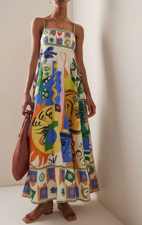 Women’s Printed Maxi Dress – Spaghetti Straps – Flowy Silhouette – Relaxed Fit – Vacation Look