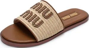 Womens Raffia Flat Sandals Open Toe Summer Beach Sandals Slip On Dressy Shoes