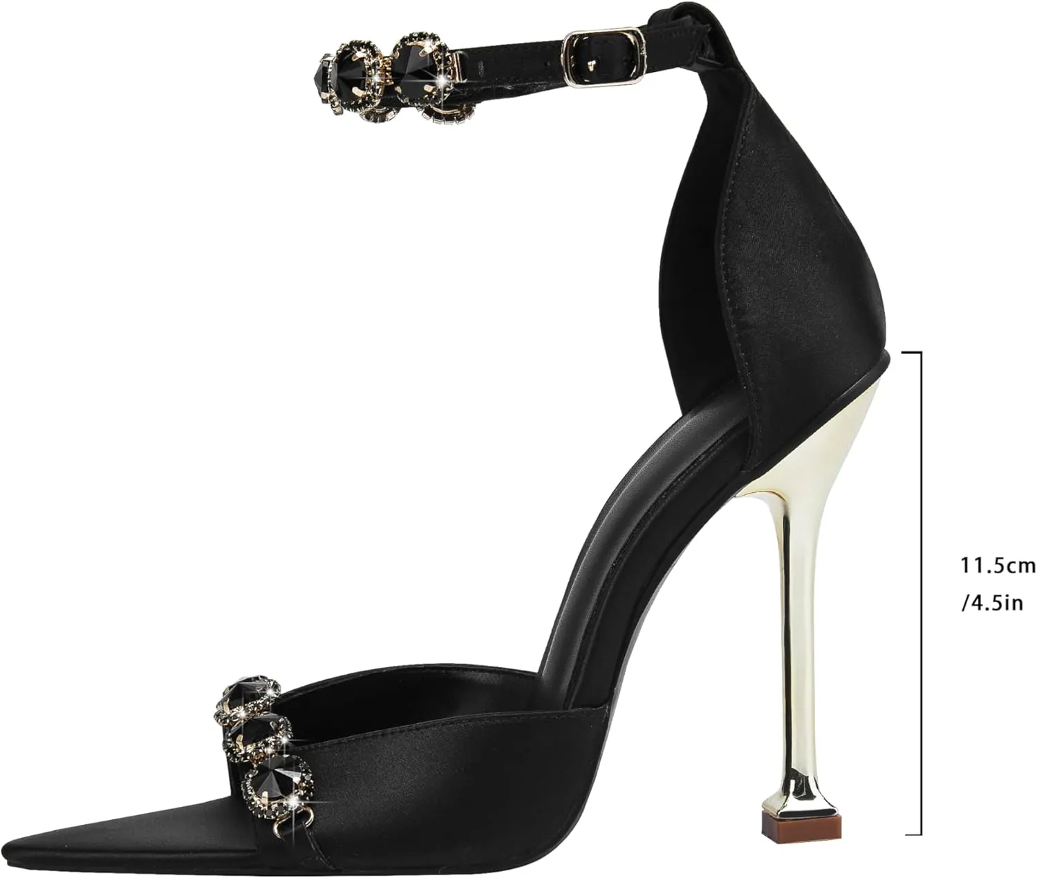 Women's Rhinestone Stiletto High Heeled Sandals Open Pointed Toe Ankle Buckle Heels Sandals Sexy Satin Stiletto Ankle Strappy Sandals for Party Prom