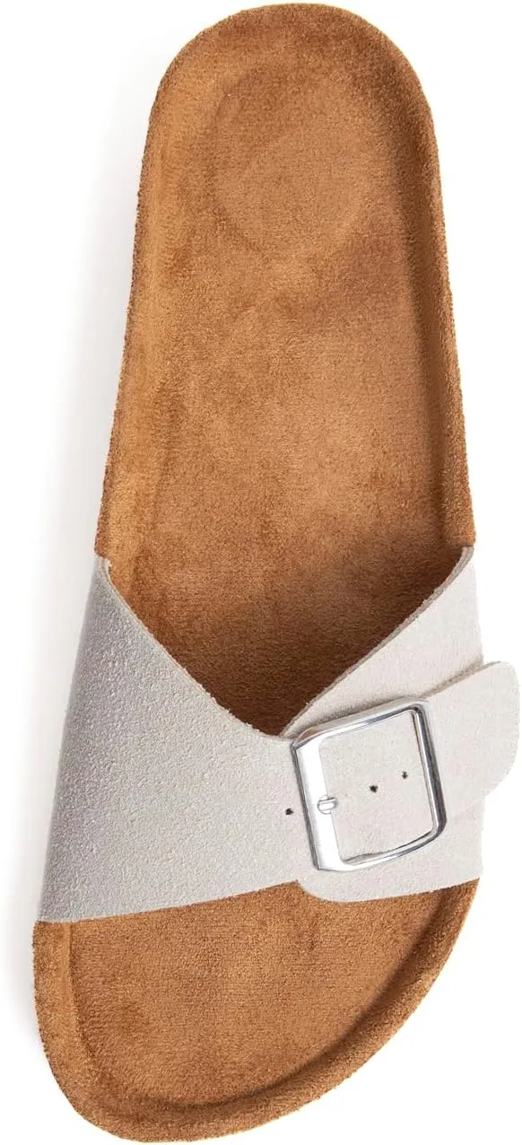 Women's Sandals Comfortable, Skin-Friendly Suede Upper with Adjustable Strap Buckle Open-Toe Cloud Single-Buckle Sandals - Cork Footbed Sandals - Women's Footwear