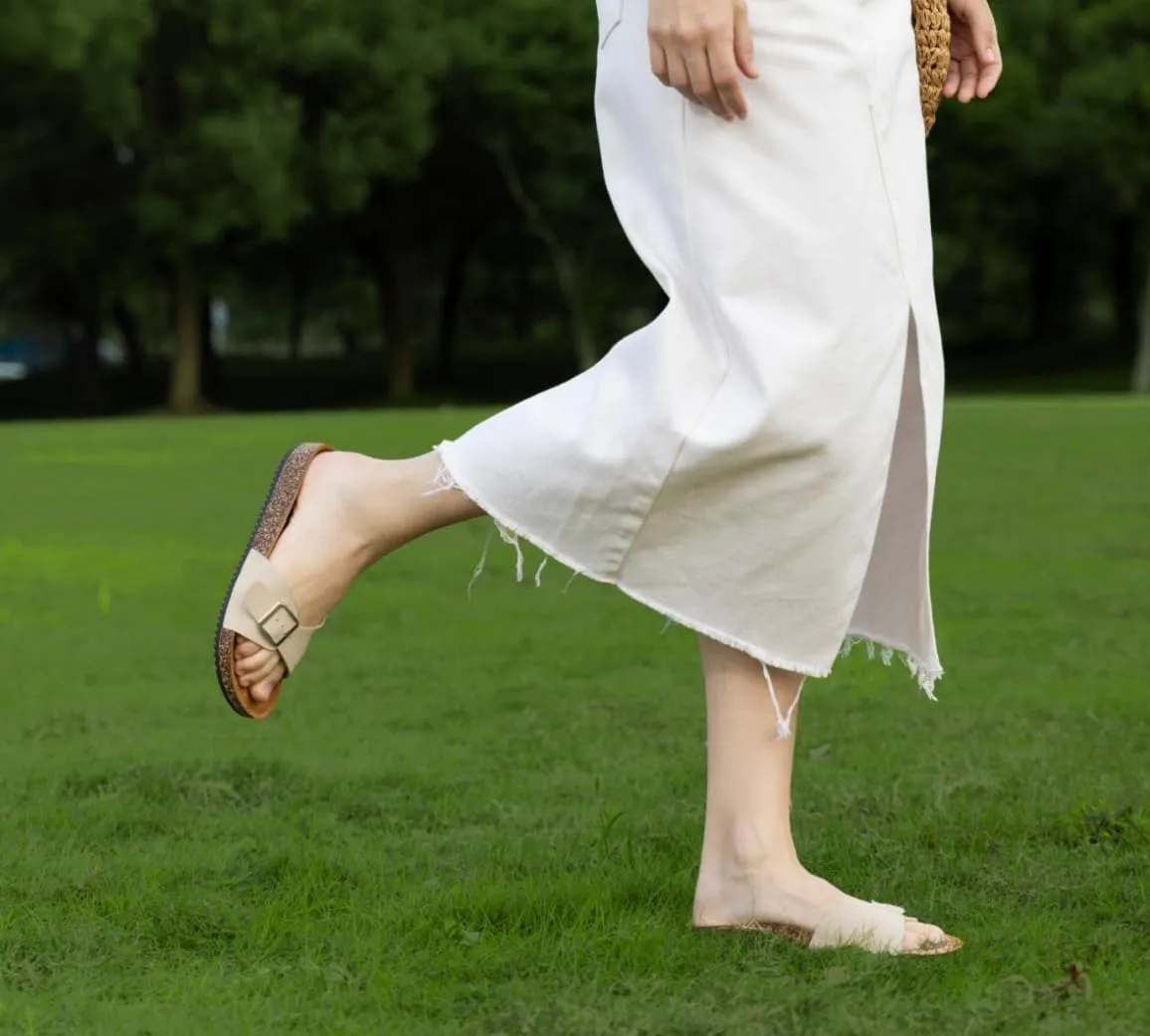 Women's Sandals Comfortable, Skin-Friendly Suede Upper with Adjustable Strap Buckle Open-Toe Cloud Single-Buckle Sandals - Cork Footbed Sandals - Women's Footwear