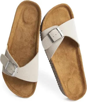 Women's Sandals Comfortable, Skin-Friendly Suede Upper with Adjustable Strap Buckle Open-Toe Cloud Single-Buckle Sandals - Cork Footbed Sandals - Women's Footwear