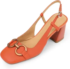 Women's Slingback Square Toe Chunky High Heels Sandals Ankle Buckle Dress Summer Pumps