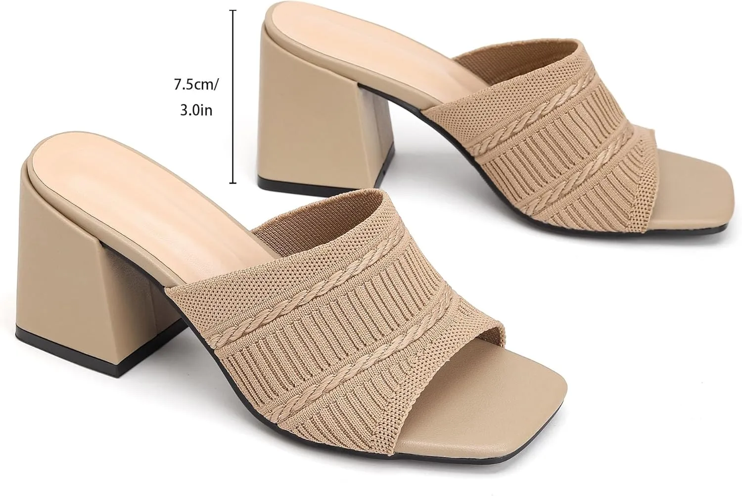 Women's Square Open Toe Heels Sandals, Mules Chunky Block Low Heel Comfortable Casual Dress Slip On Slides Shoes