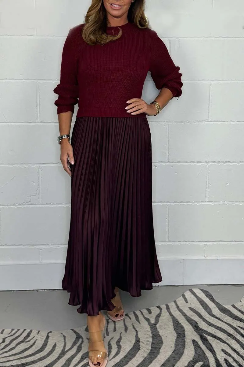 🔥Women’s Stylish and Elegant Round-neck Pleated Dress