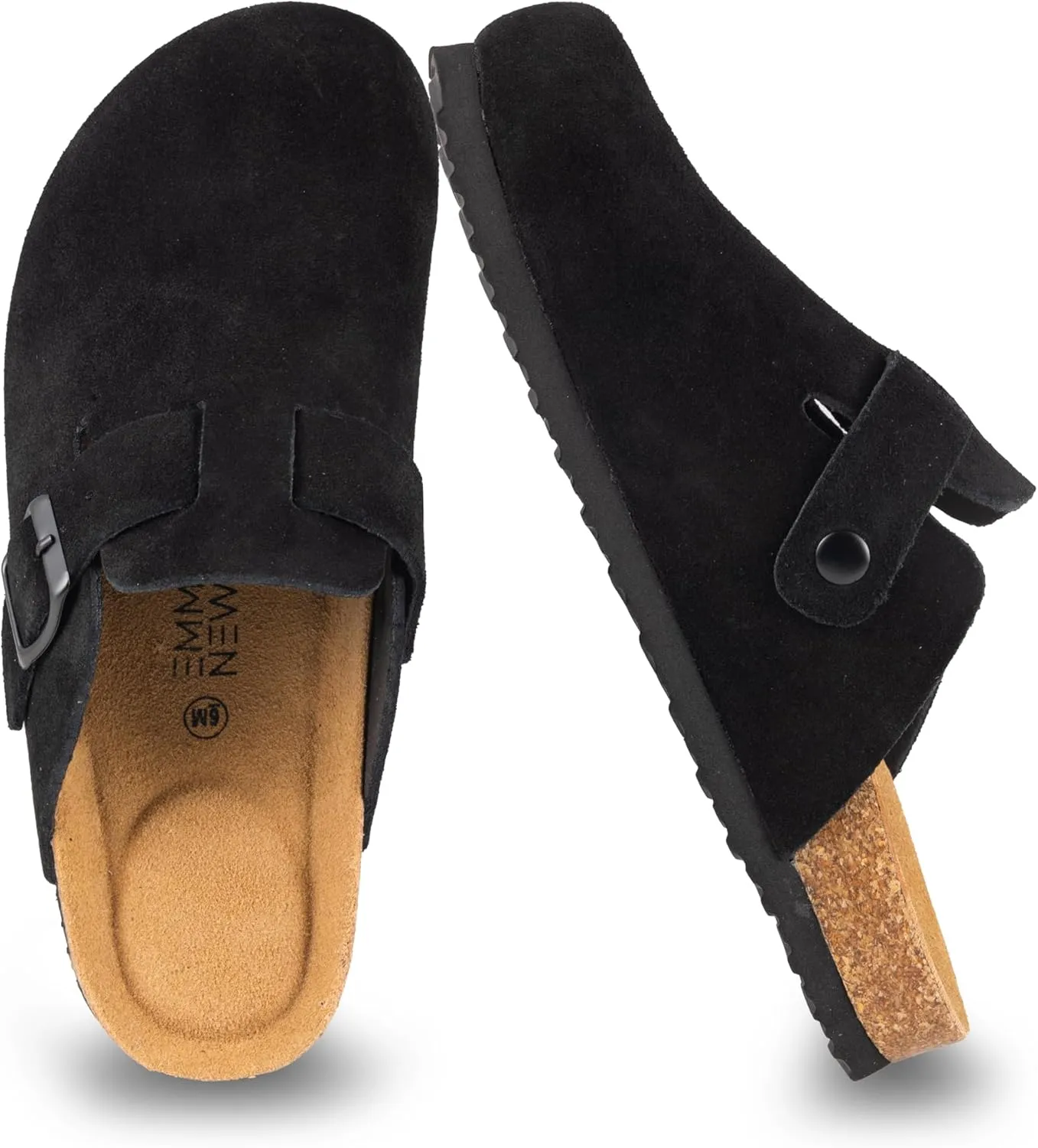 Women's Suede Clogs Slip-On Buckle Slides Leather Mules Cork Footbed Sandals Potato Shoes with Arch Support