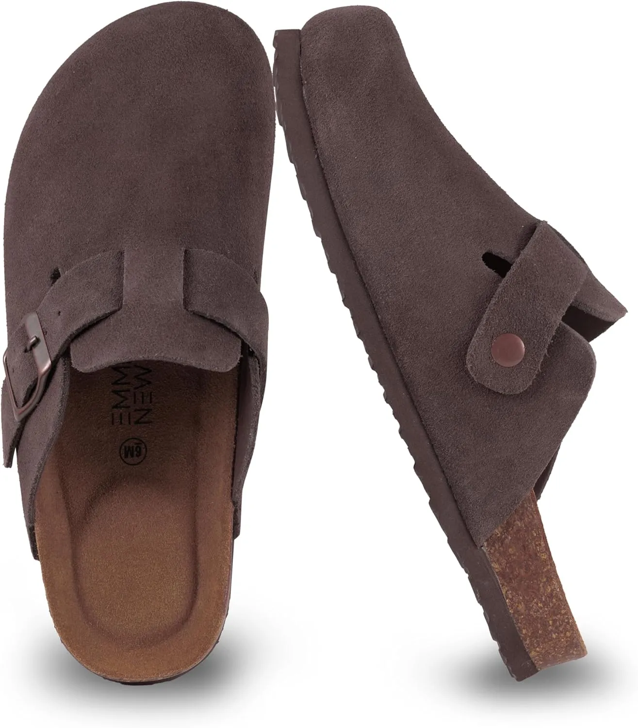 Women's Suede Clogs Slip-On Buckle Slides Leather Mules Cork Footbed Sandals Potato Shoes with Arch Support