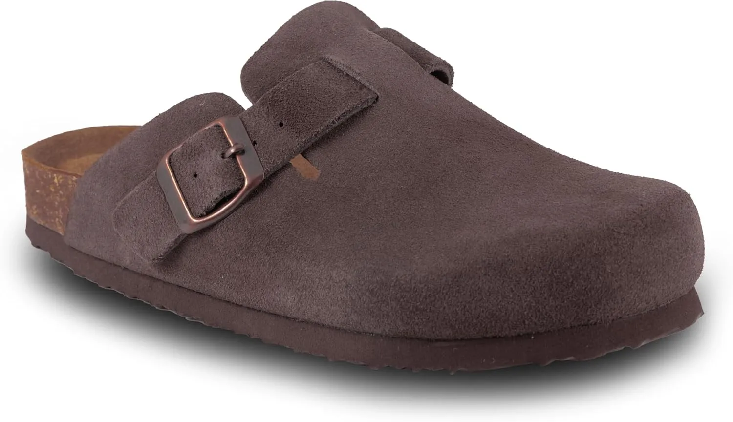 Women's Suede Clogs Slip-On Buckle Slides Leather Mules Cork Footbed Sandals Potato Shoes with Arch Support
