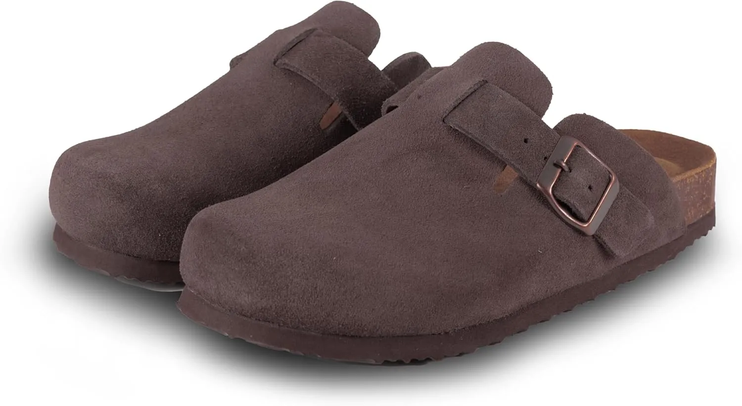 Women's Suede Clogs Slip-On Buckle Slides Leather Mules Cork Footbed Sandals Potato Shoes with Arch Support