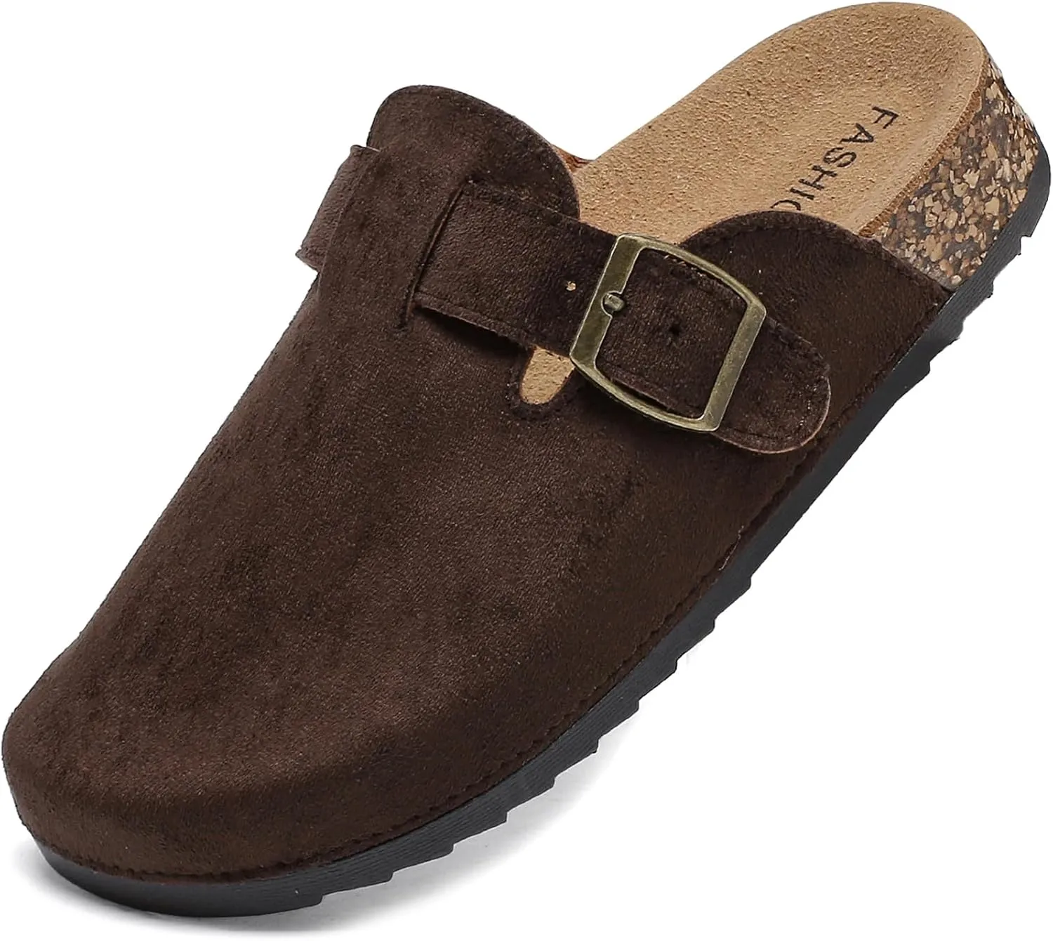 XTJSCBDSH Kids Suede Clogs with Cork Footbed, Toddler Boys Girls Sandals, Adjustable Buckle Slip-On Slippers, Arch Support Mules for Indoor Outdoor