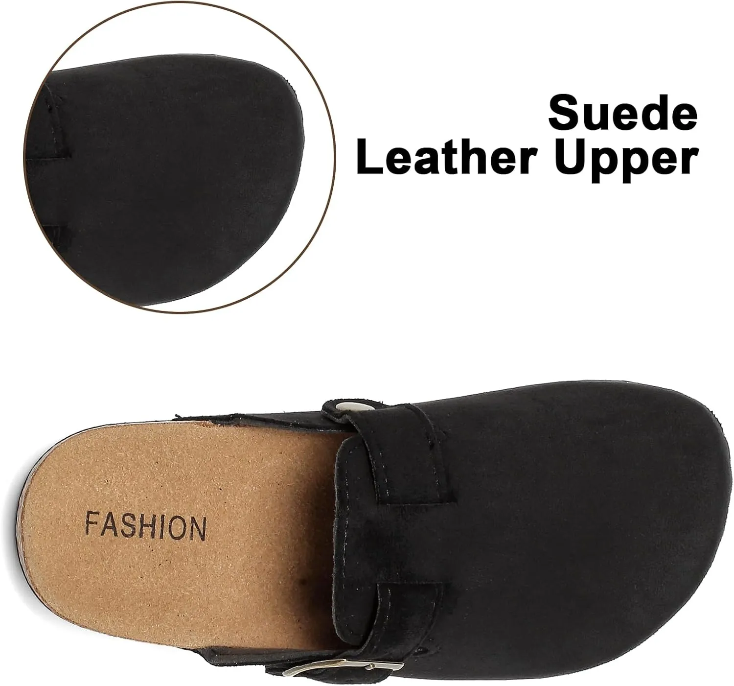 XTJSCBDSH Kids Suede Clogs with Cork Footbed, Toddler Boys Girls Sandals, Adjustable Buckle Slip-On Slippers, Arch Support Mules for Indoor Outdoor